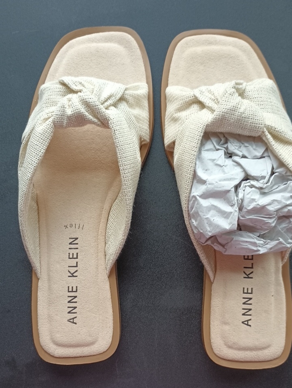 Anne Klein Ivory Knotted Slide Mules